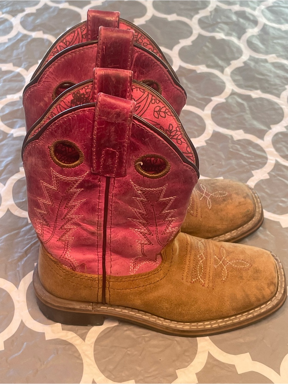 Girls Shyanne Pink and Tan leather Western Kids' Cowboy Boots size 11 horse girl